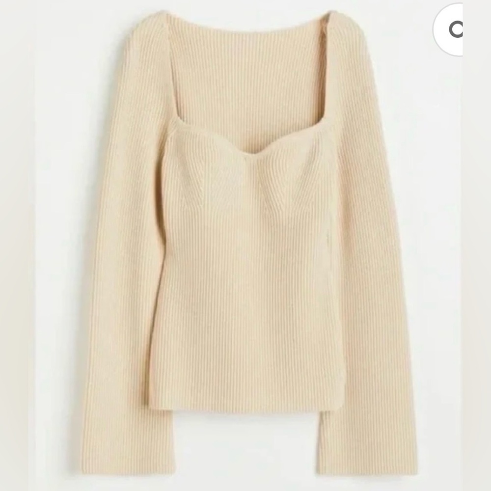 H&M Rib-knit Top, M, Cream - Picture 3 of 15